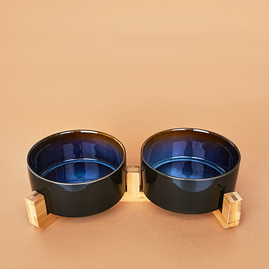 Keramische Hondenvoerbakken | Zwart & Blauw | 850 + 850 ml