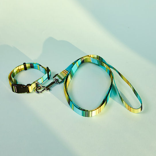 Set met hondenriem en halsband met patroon | Geel