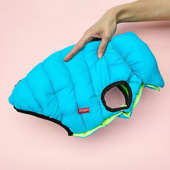 Puffer Dog Vest | Neon Green & Blue