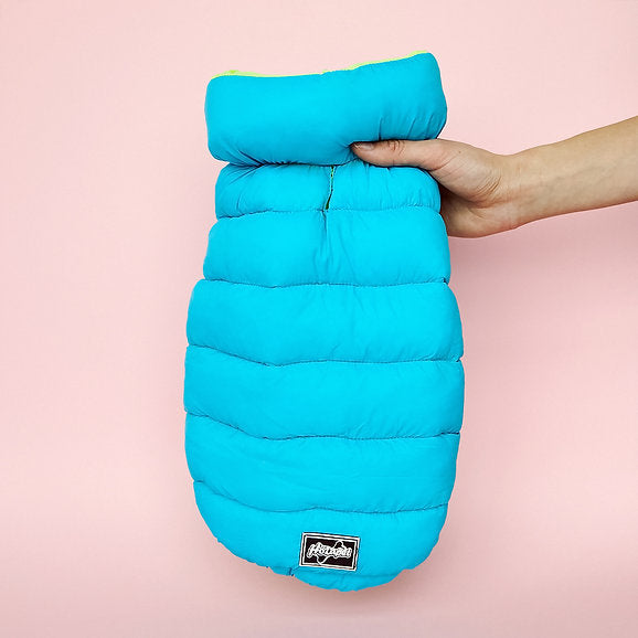 Puffer Dog Vest | Neon Green & Blue