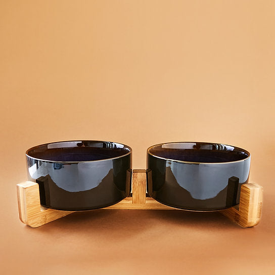 Keramische Hondenvoerbakken | Zwart & Blauw | 850 + 850 ml