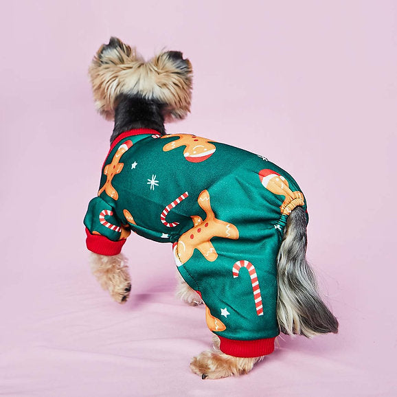 Kerst Kerstman Honden Pyjama | Donkergroen