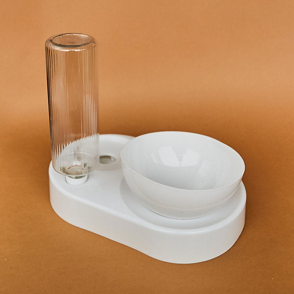 Dog Food Bowl with Bottle | White