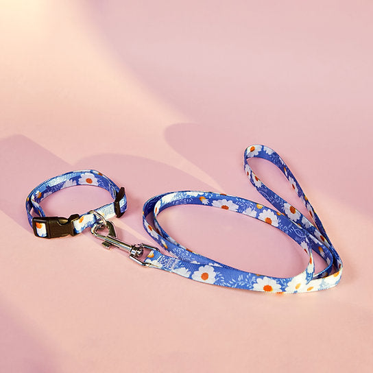 Set met hondenriem en halsband met patroon | Bloemen