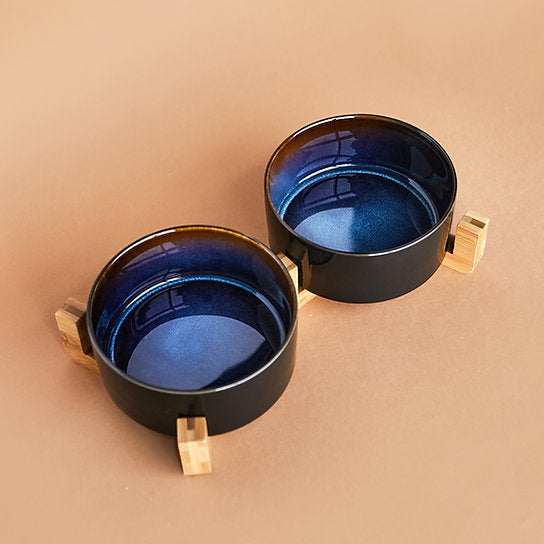 Keramische Hondenvoerbakken | Zwart & Blauw | 850 + 850 ml