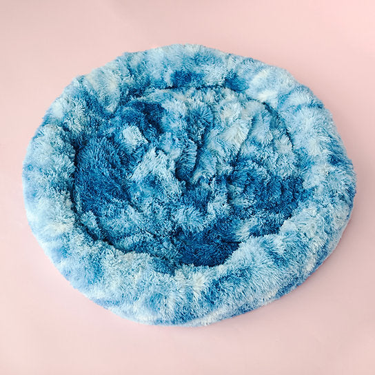 Pluche Donut Hondenbed | Ikat Kobalt | 100 cm