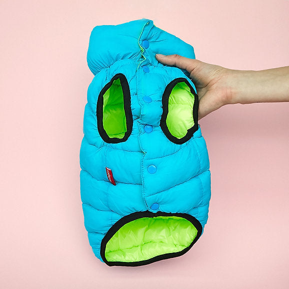 Puffer Dog Vest | Neon Green & Blue