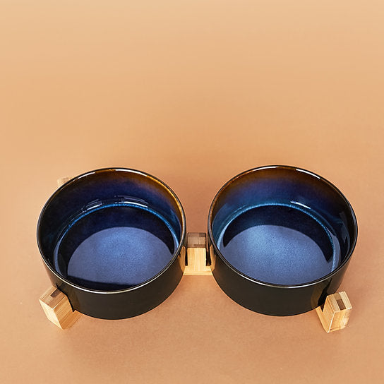Keramische Hondenvoerbakken | Zwart & Blauw | 850 + 850 ml