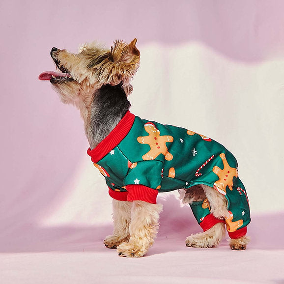 Kerst Kerstman Honden Pyjama | Donkergroen