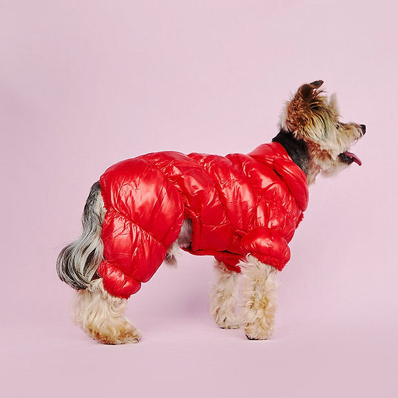 Warm Puffer Dog Jumpsuit | Red