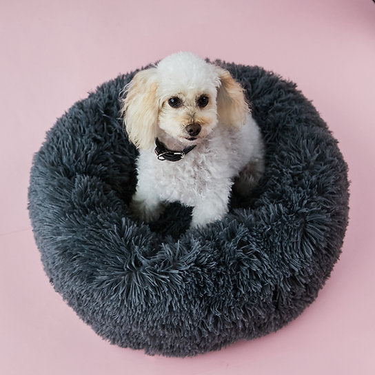 Pluche Donut Hondenbed | Donkergrijs | 50 cm
