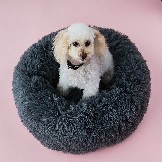 Plush Donut Dog Bed | Dark Grey | 50 cm