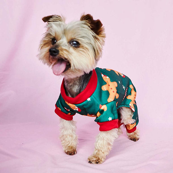 Kerst Kerstman Honden Pyjama | Donkergroen