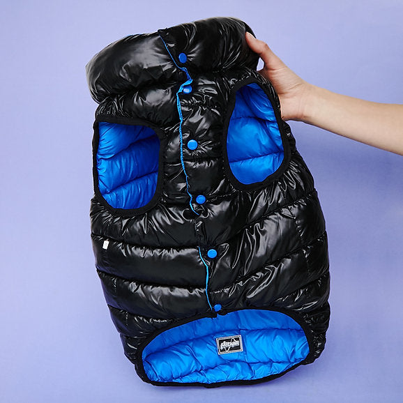 Reversible Puffer Dog Vest | Black & Blue