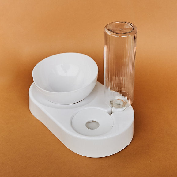 Dog Food Bowl with Bottle | White