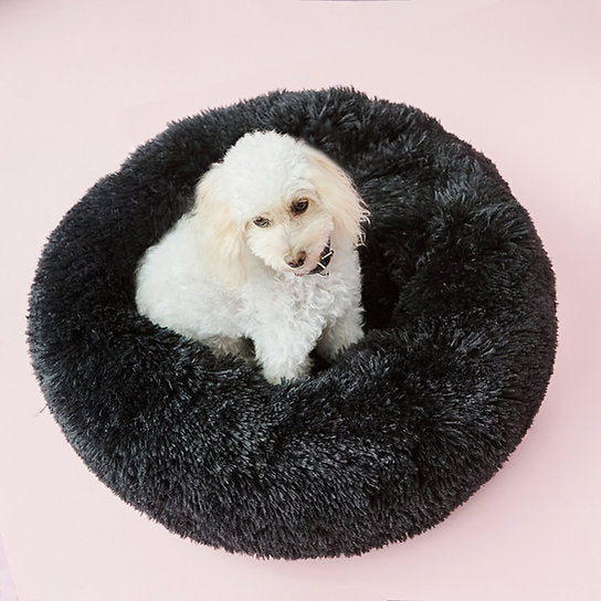 Plush Donut Dog Bed | Black | 60 cm