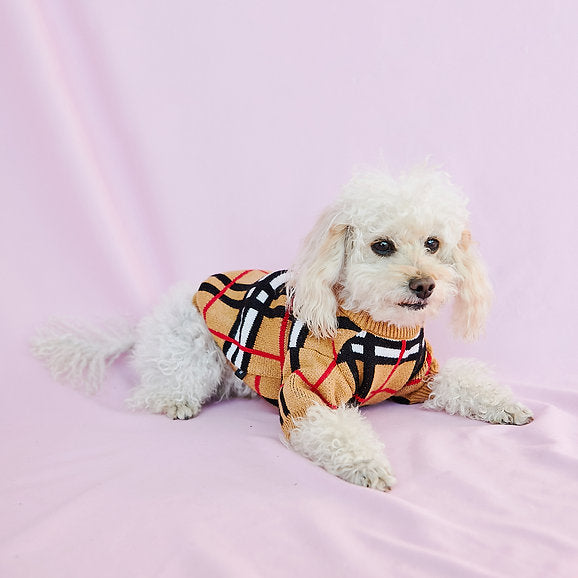 Šiltas megztinis šunims, rudas languotas