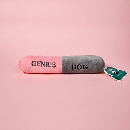 Plush Pill Dog Toy "Genius Dog" | Pink