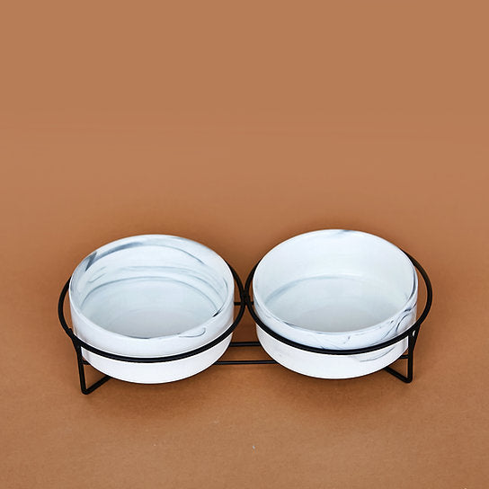 Ceramic Dog Bowls | Marble White