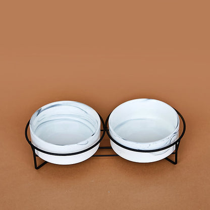 Ceramic Dog Bowls | Marble White