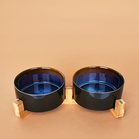 Ceramic Dog Bowls | Black & Blue | 850 + 850 ml
