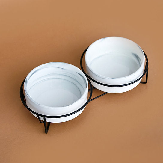 Ceramic Dog Bowls | Marble White