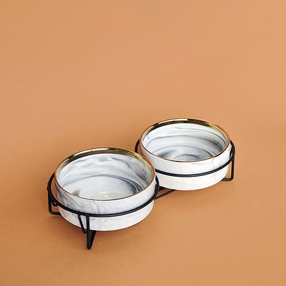 Ceramic Dog Bowls | Marble Grey | 400 + 400 ml