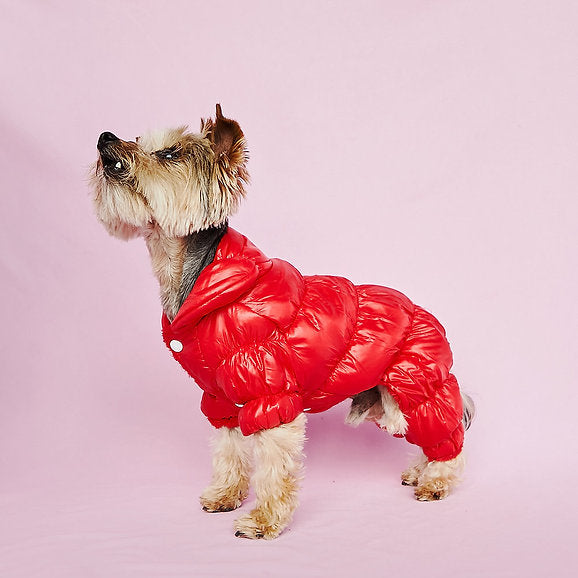 Warm Puffer Dog Jumpsuit | Red