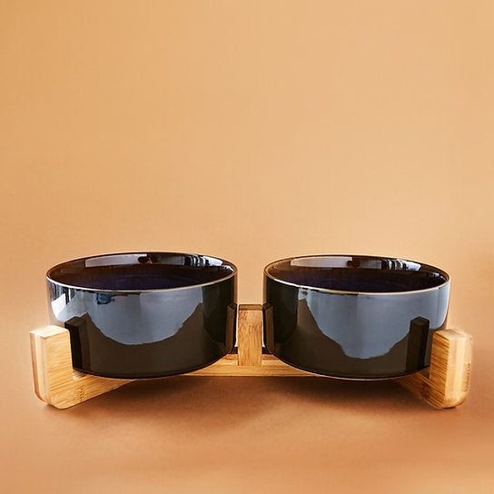 Ceramic Dog Bowls, Black & Blue