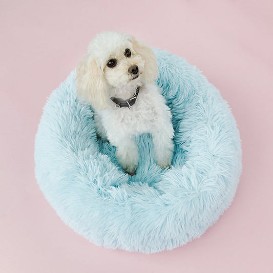 Plush Donut Dog Bed | Light Blue | 50 cm