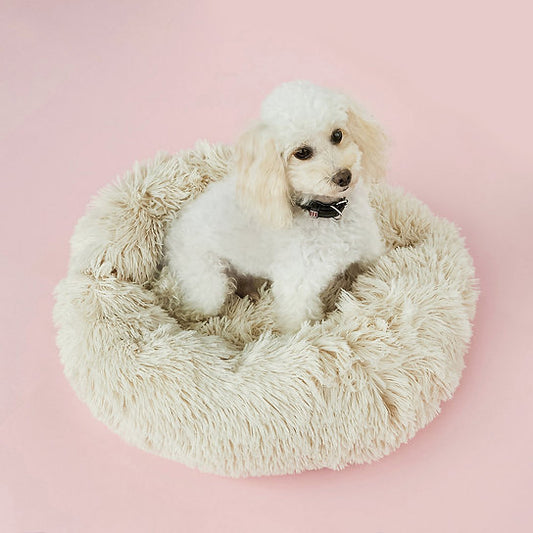 Plush Donut Dog Bed | Cream | 50 cm