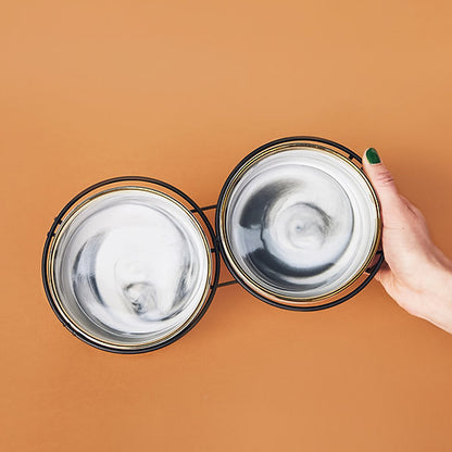 Ceramic Dog Bowls | Marble Grey | 400 + 400 ml