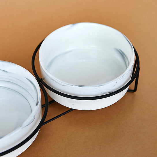 Ceramic Dog Bowls | Marble White