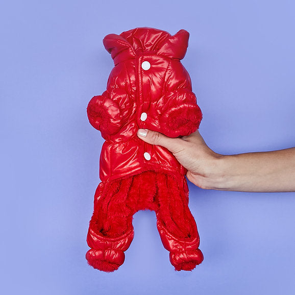 Warm Puffer Dog Jumpsuit | Red