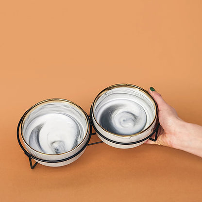 Ceramic Dog Bowls | Marble Grey | 400 + 400 ml