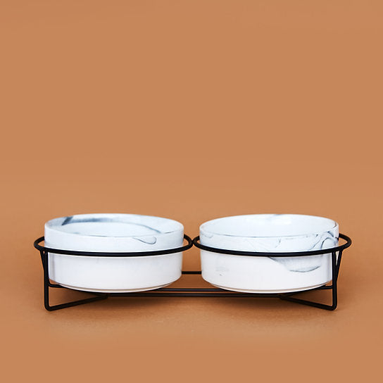 Ceramic Dog Bowls | Marble White