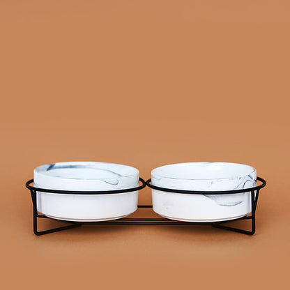Ceramic Dog Bowls | Marble White