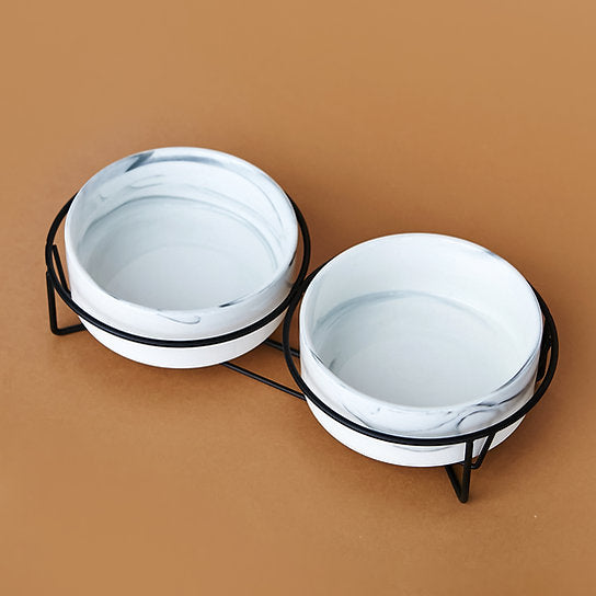 Ceramic Dog Bowls | Marble White