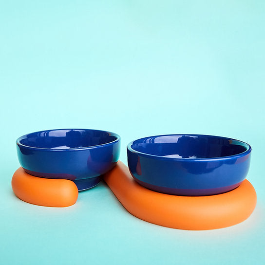 Post-modern europietiško dizaino keraminiai dubenėliai, 300 ml + 300 ml, mėlyna su oranžinė