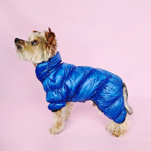 Warm Puffer Dog Jumpsuit | Blue