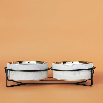 Ceramic Dog Bowls | Marble Grey | 400 + 400 ml