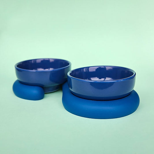 Post-modern europietiško dizaino dubenėliai, 300 ml + 300 ml, mėlyni