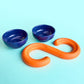 Post-modern europietiško dizaino keraminiai dubenėliai, 300 ml + 300 ml, mėlyna su oranžinė