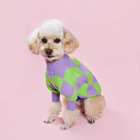 Warm Dog Sweater | Purple & Green